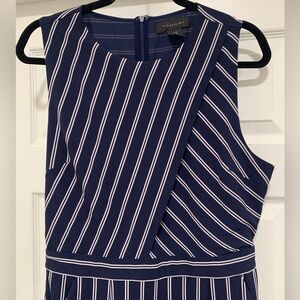 Tahari Navy Blue White Stripe Sleeveless Jumpsuit Women's Size 10